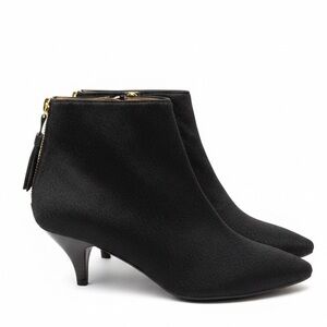 Brooks Brothers Black Pony Hair Booties 7 Sample New Kitten Heel 2.5"